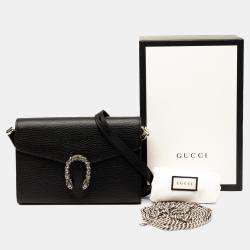 Pre Owned Gucci Black Mini Leather Dionysus Wallet on Chain