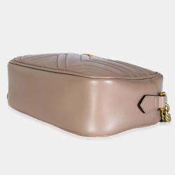 Pre Owned Gucci Dusty Pink Matelasse Calfskin Small GG Marmont Camera Bag