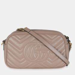 Pre Owned Gucci Dusty Pink Matelasse Calfskin Small GG Marmont Camera Bag