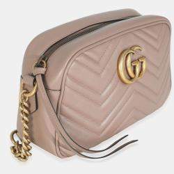 Pre Owned Gucci Dusty Pink Matelasse Calfskin Small GG Marmont Camera Bag