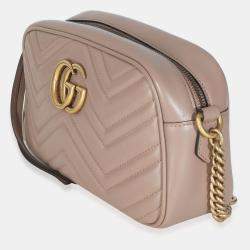 Pre Owned Gucci Dusty Pink Matelasse Calfskin Small GG Marmont Camera Bag