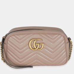 Pre Owned Gucci Dusty Pink Matelasse Calfskin Small GG Marmont Camera Bag