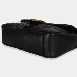 Pre Owned Gucci Black Calfskin Matelasse Medium GG Marmont Shoulder Bag
