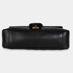 Pre Owned Gucci Black Calfskin Matelasse Medium GG Marmont Shoulder Bag