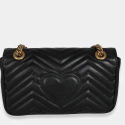 Pre Owned Gucci Black Calfskin Matelasse Medium GG Marmont Shoulder Bag