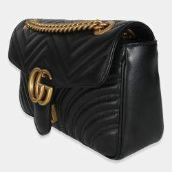 Pre Owned Gucci Black Calfskin Matelasse Medium GG Marmont Shoulder Bag