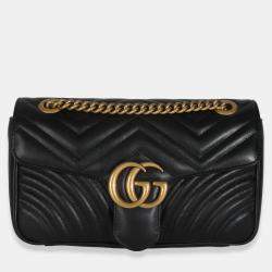 Pre Owned Gucci Black Calfskin Matelasse Medium GG Marmont Shoulder Bag