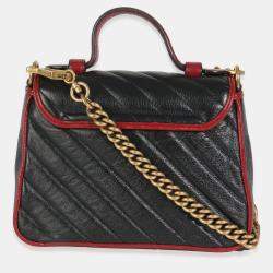 Pre Owned Gucci Black Vintage Effect Calfskin Matelasse Diagonal Mini Torchon GG Marmont