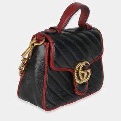 Pre Owned Gucci Black Vintage Effect Calfskin Matelasse Diagonal Mini Torchon GG Marmont
