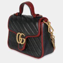 Pre Owned Gucci Black Vintage Effect Calfskin Matelasse Diagonal Mini Torchon GG Marmont