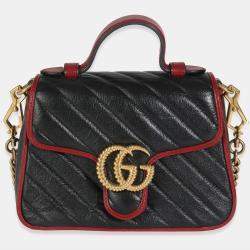 Pre Owned Gucci Black Vintage Effect Calfskin Matelasse Diagonal Mini Torchon GG Marmont