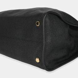 Pre Owned Gucci Black Pebbled Leather Large Logo Tote Bag