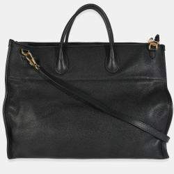 Pre Owned Gucci Black Pebbled Leather Large Logo Tote Bag