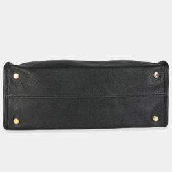 Pre Owned Gucci Black Pebbled Leather Large Logo Tote Bag