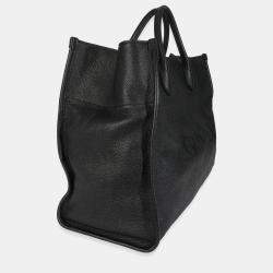 Pre Owned Gucci Black Pebbled Leather Large Logo Tote Bag