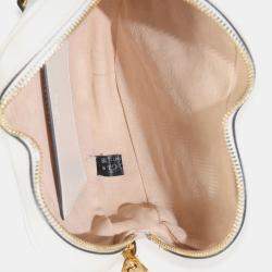 Pre Owned Gucci Mystic White Matelasse Calfskin Diagonal Mini Interlocking G Heart Bag