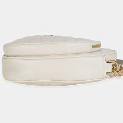 Pre Owned Gucci Mystic White Matelasse Calfskin Diagonal Mini Interlocking G Heart Bag