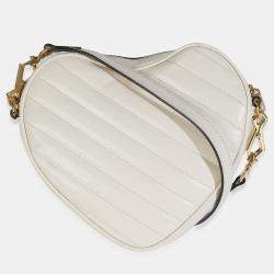 Pre Owned Gucci Mystic White Matelasse Calfskin Diagonal Mini Interlocking G Heart Bag