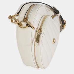 Pre Owned Gucci Mystic White Matelasse Calfskin Diagonal Mini Interlocking G Heart Bag