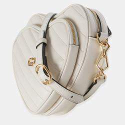 Pre Owned Gucci Mystic White Matelasse Calfskin Diagonal Mini Interlocking G Heart Bag
