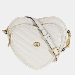 Pre Owned Gucci Mystic White Matelasse Calfskin Diagonal Mini Interlocking G Heart Bag