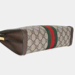 Pre Owned Gucci Beige GG Supreme Canvas Small Ophidia Web Chain Bag