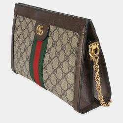 Pre Owned Gucci Beige GG Supreme Canvas Small Ophidia Web Chain Bag