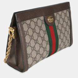 Pre Owned Gucci Beige GG Supreme Canvas Small Ophidia Web Chain Bag
