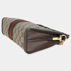 Pre Owned Gucci Beige GG Supreme Canvas Small Ophidia Web Chain Bag