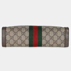 Pre Owned Gucci Beige GG Supreme Canvas Small Ophidia Web Chain Bag
