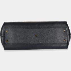 Pre Owned Gucci Dark Natural Blue Straw Lux New Sakai Calfskin Lux Medium Dahlia Bamboo Bag