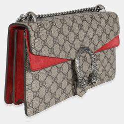 Pre Owned Gucci Red Beige GG Supreme Monogram Medium Dionysus Shoulder Bag