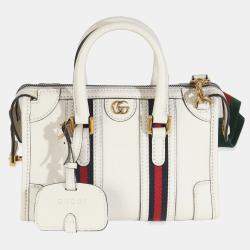 Pre Owned Gucci Mystic White Koi Calfskin Small Bauletto Duffle Top Handle Bag