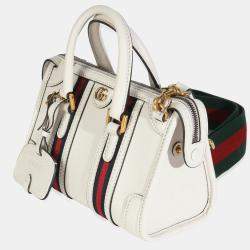 Pre Owned Gucci Mystic White Koi Calfskin Small Bauletto Duffle Top Handle Bag