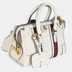Pre Owned Gucci Mystic White Koi Calfskin Small Bauletto Duffle Top Handle Bag