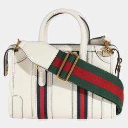Pre Owned Gucci Mystic White Koi Calfskin Small Bauletto Duffle Top Handle Bag