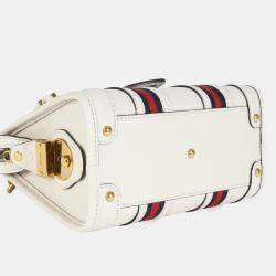Pre Owned Gucci Mystic White Koi Calfskin Small Bauletto Duffle Top Handle Bag