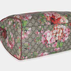 Pre Owned Gucci Beige Multicolor Dry Rose GG Supreme Monogram Blooms Large Boston Bag