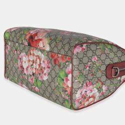 Pre Owned Gucci Beige Multicolor Dry Rose GG Supreme Monogram Blooms Large Boston Bag
