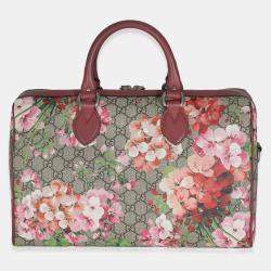 Pre Owned Gucci Beige Multicolor Dry Rose GG Supreme Monogram Blooms Large Boston Bag