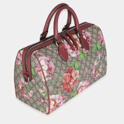 Pre Owned Gucci Beige Multicolor Dry Rose GG Supreme Monogram Blooms Large Boston Bag