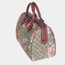 Pre Owned Gucci Beige Multicolor Dry Rose GG Supreme Monogram Blooms Large Boston Bag