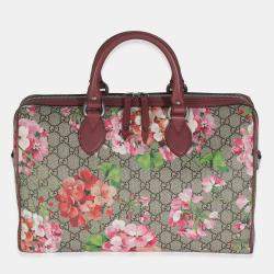 Pre Owned Gucci Beige Multicolor Dry Rose GG Supreme Monogram Blooms Large Boston Bag
