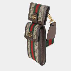 Pre Owned Gucci GG Supreme Monogram Web Mini Ophidia Detachable Wallet Crossbody Bag