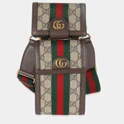 Pre Owned Gucci GG Supreme Monogram Web Mini Ophidia Detachable Wallet Crossbody Bag
