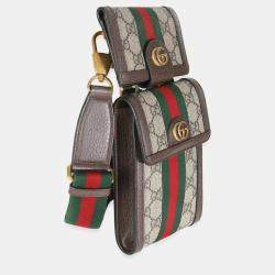 Pre Owned Gucci GG Supreme Monogram Web Mini Ophidia Detachable Wallet Crossbody Bag
