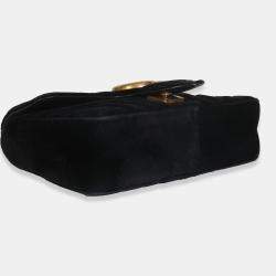 Pre Owned Gucci Black Velvet Matelasse Mini GG Marmont Shoulder Bag