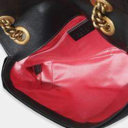 Pre Owned Gucci Black Velvet Matelasse Mini GG Marmont Shoulder Bag