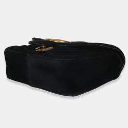 Pre Owned Gucci Black Velvet Matelasse Mini GG Marmont Shoulder Bag