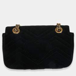 Pre Owned Gucci Black Velvet Matelasse Mini GG Marmont Shoulder Bag